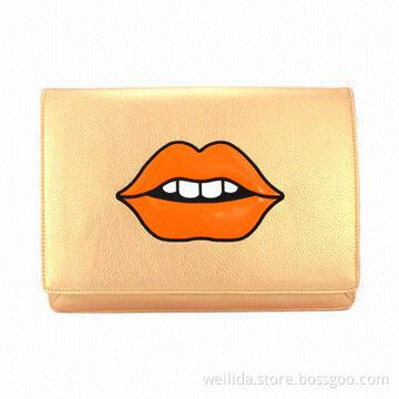 PU Clutch Bag with Big Mouth Embroidery Logos, Customized Logos, Designs Welcomed